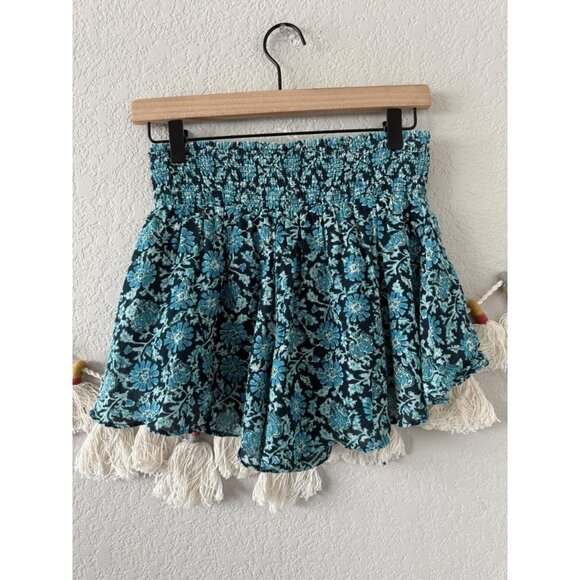 Free People Say Its So Shorts Cotton Smocked Blue Flowy Floral Coquette XS - Picture 3 of 8